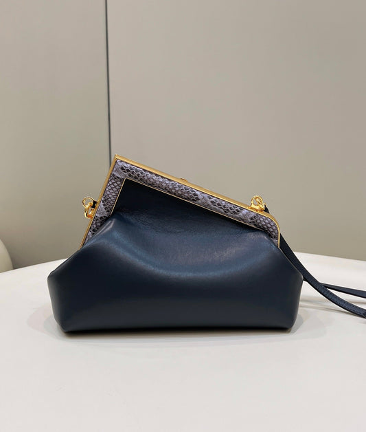 FENDI FIRST SMALL 26 BLACK LEATHER BAG WITH EXOTIC DETAILS