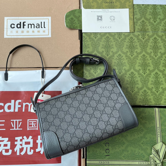 OPHIDIA MESSENGER BAG 35 IN GREY BLACK GG CALFSKIN