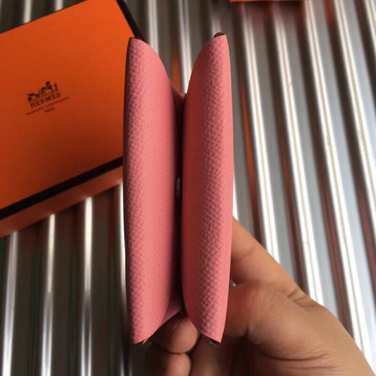 HERM Calvi Card Holder In Pink Epsom Leather