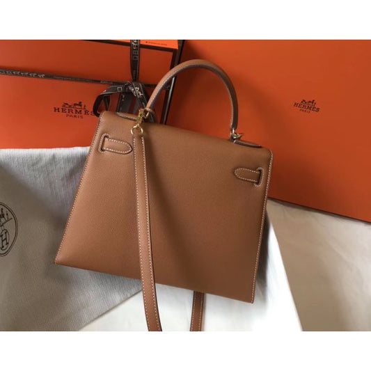 HERM Kelly 28cm Bag In Gold Epsom Leather GHW