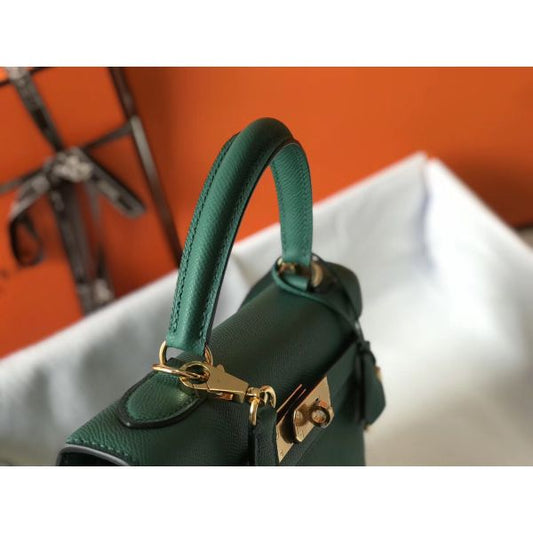 HERM Kelly 28cm Bag In Vert Vertigo Epsom Leather GHW