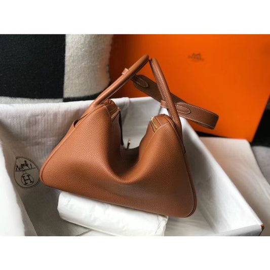 HERM Lindy 26cm Bag In Gold Clemence Leather GHW