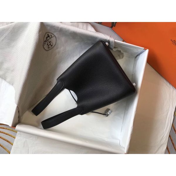 HERM Picotin Lock 18 Bag In Black Clemence Leather