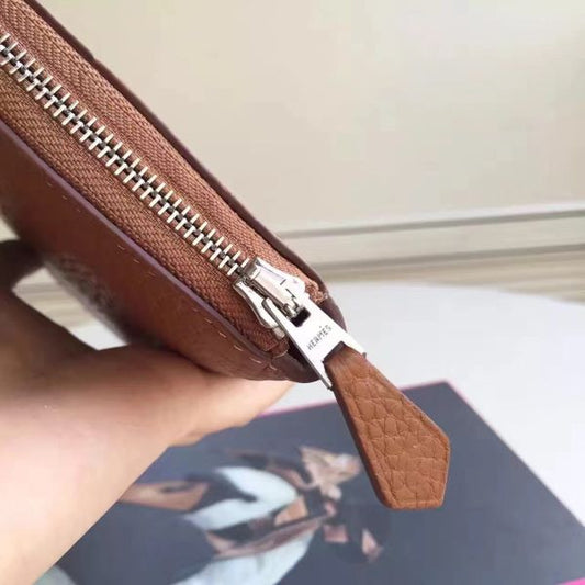 HERM Brown Clemence Azap Zipped Wallet