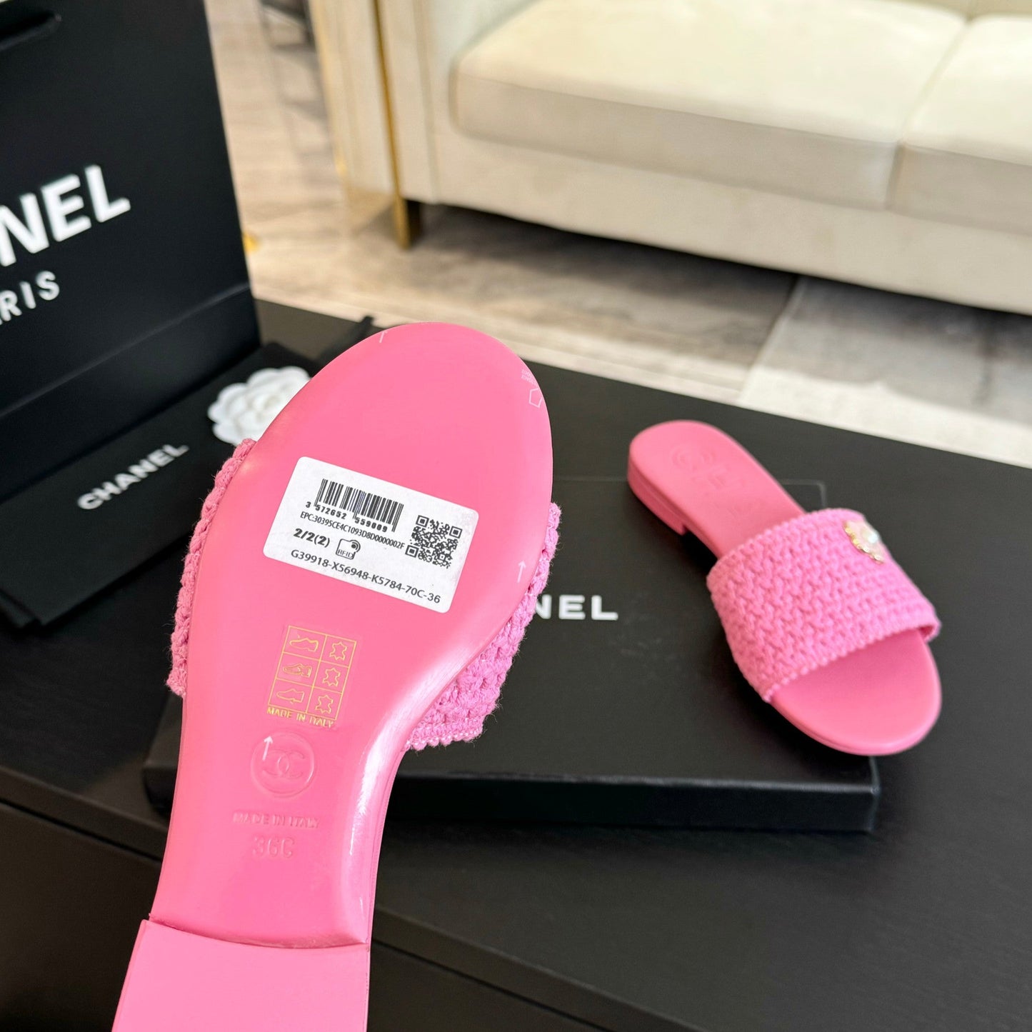 CC BRIGHT PINK WOVEN FLAT SLIPPERS