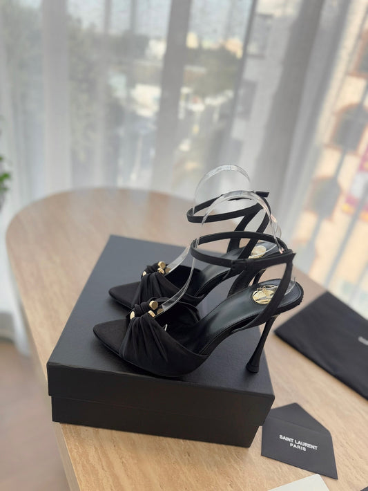 LOLA SANDAL 10 CM IN BLACK VISCOSE AND SILK