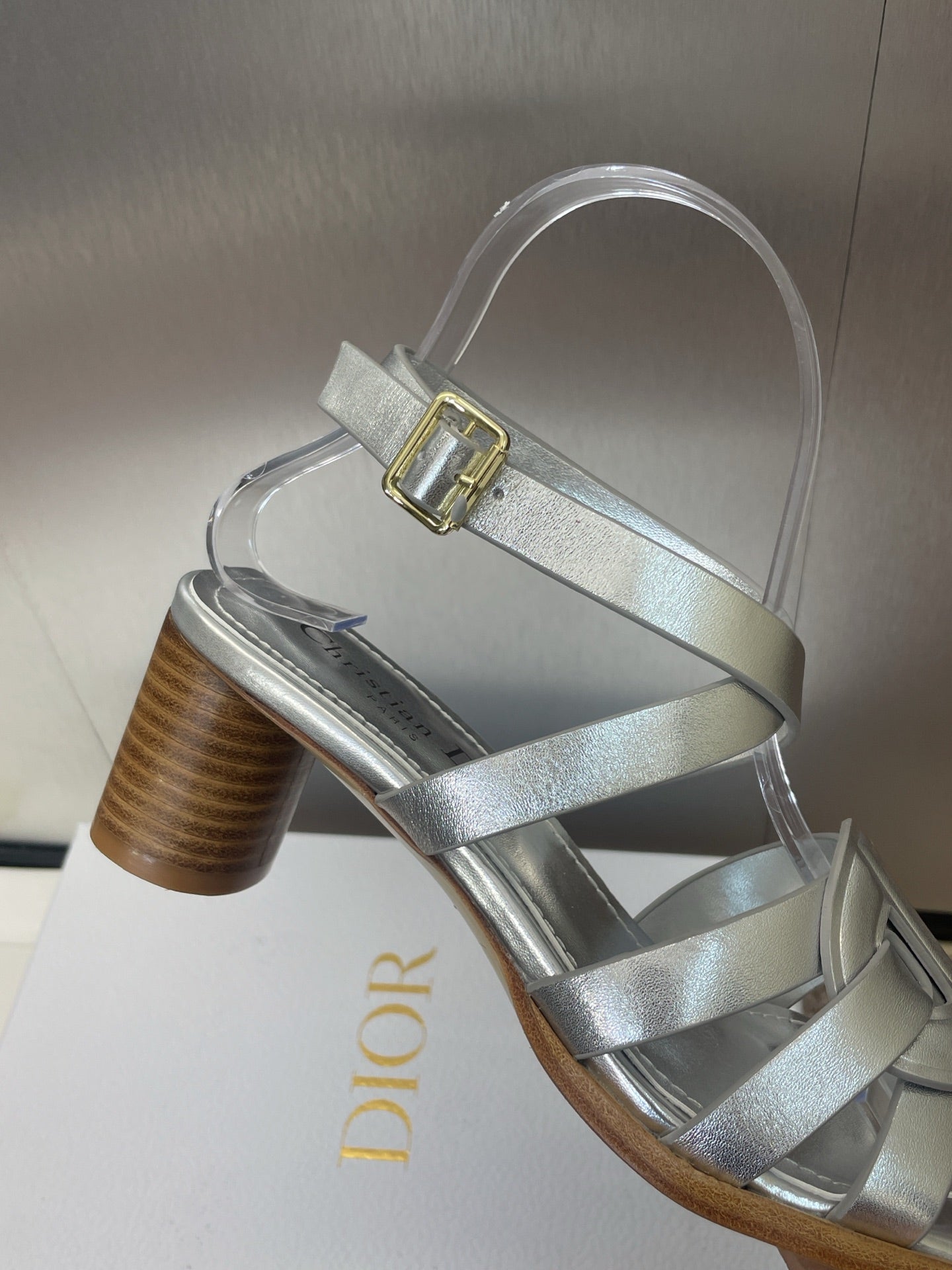 D-CLUB HIGH HEEL SLIDE 25S 55MM IN SILVER GLOSSY CALFSKIN