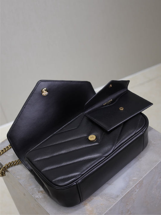LOULOU SMALL 24 IN BLACK SHEEPSKIN GOLD HARDWARE