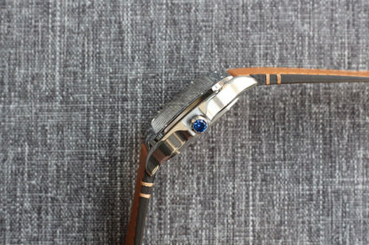 SANTOS 34MM STEEL CASE BROWN LEATHER