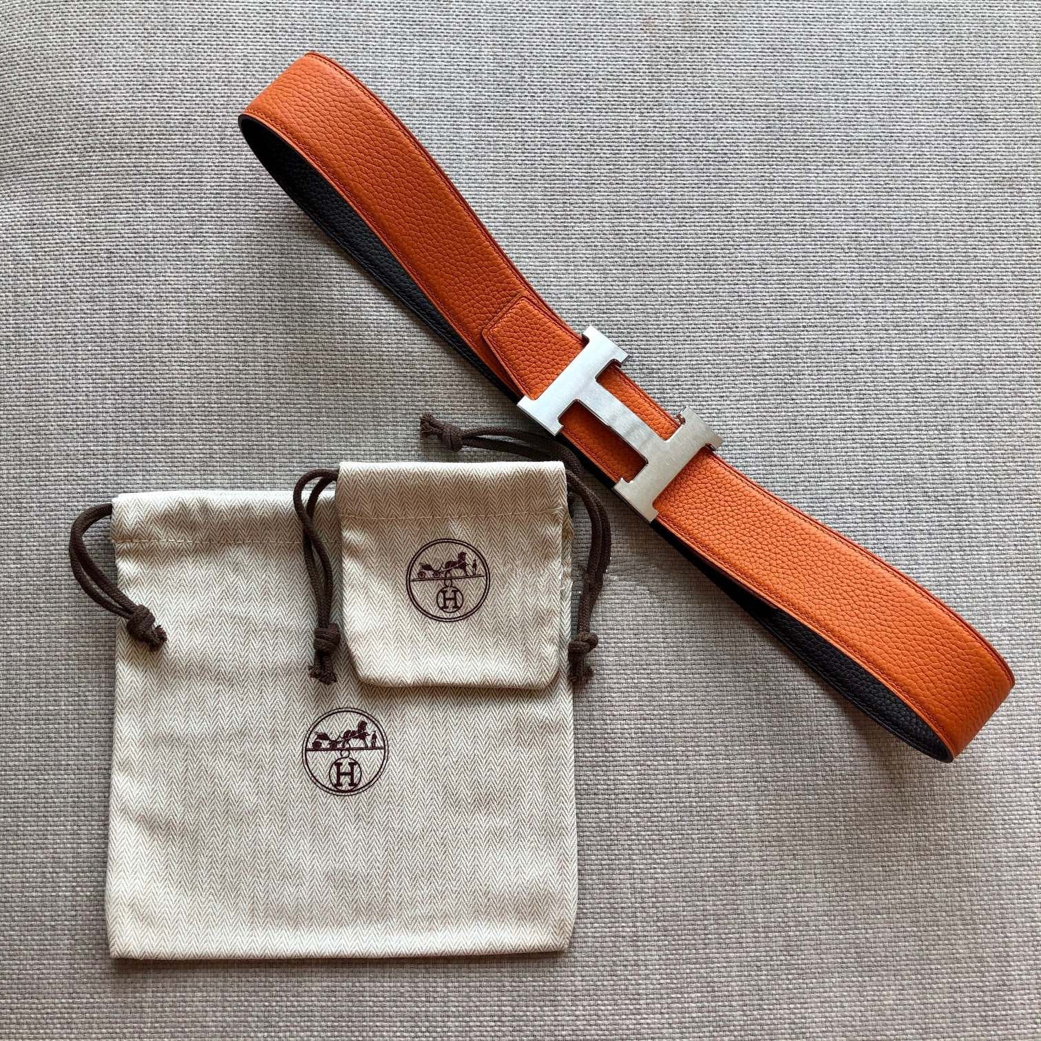 H CONTANCE BELT 38MM ORANGE BLACK LEATHER