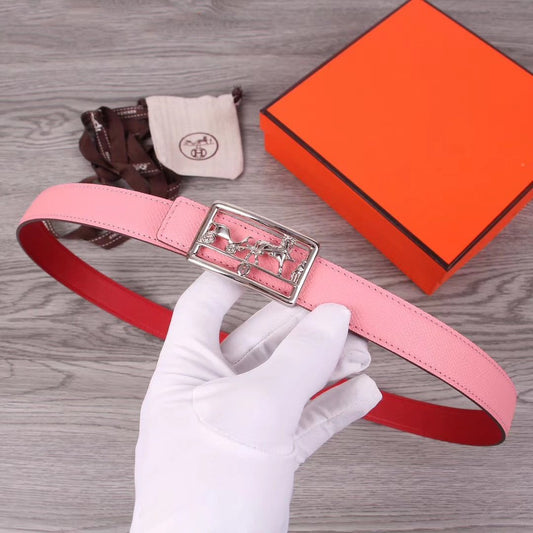 H BELT WOMEN SILVER BUCKLE 24MM ROSE RED LEATHER