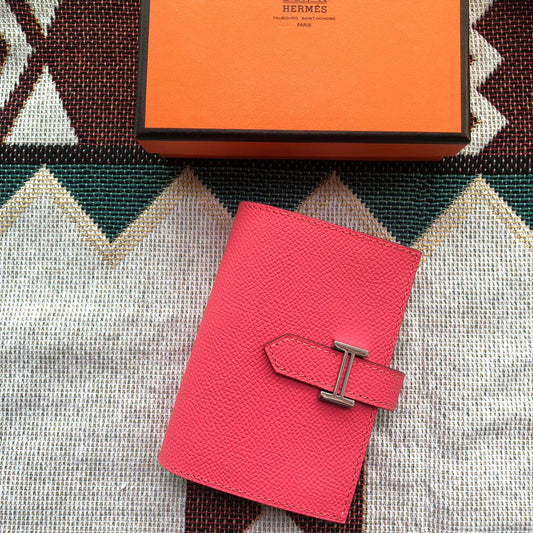 BEARN COMPACT WALLET 12 IN WATERMELON PINK EPSOM LEATHER