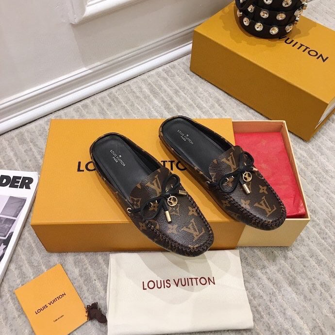 LV WOMEN'S EASY MULE IN CHOCOLATE BROWN MONOGRAM CALFSKIN