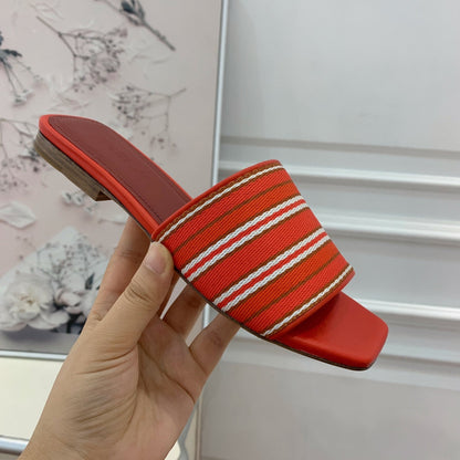 LP RAFFIA CHARMS FLATS SANDAL ORANGE AND WHITE CALFSKIN