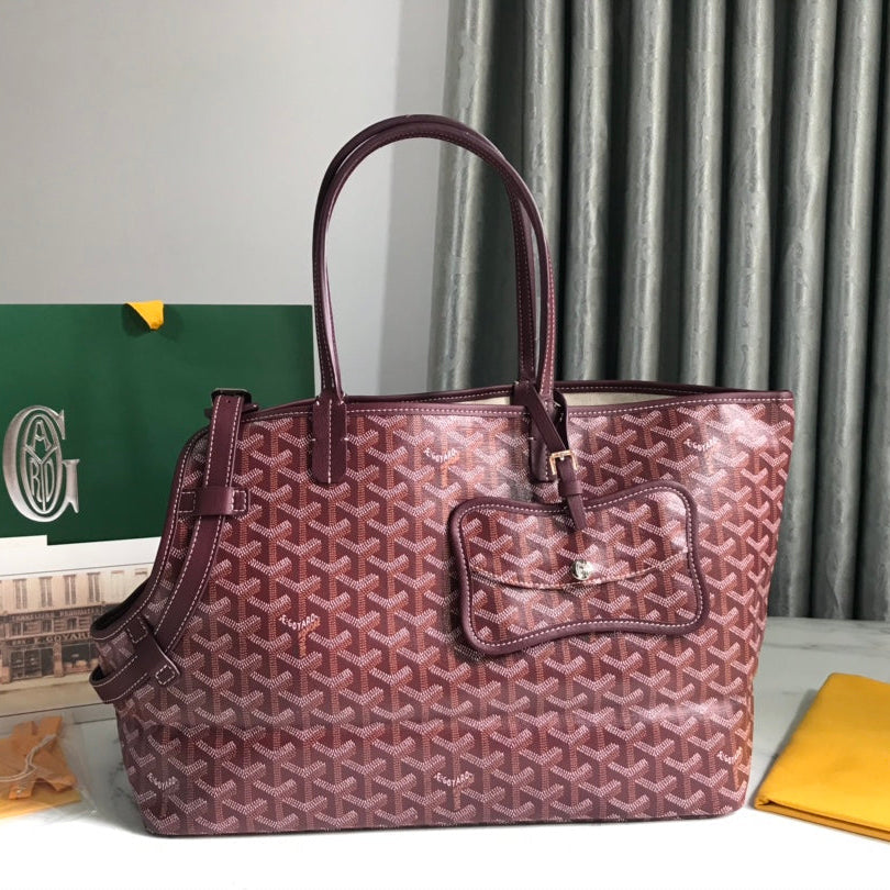 CHIEN GRIS BAG 33 IN WINE RED GOYARDINE CANVAS AND CALFSKIN TRIM