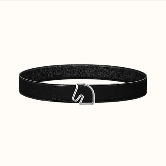 BOUCLE BELT BUCKLE & REVERSIBLE BLACK AND WHITE LEATHER STRAP 38MM SILVER HARDWARE