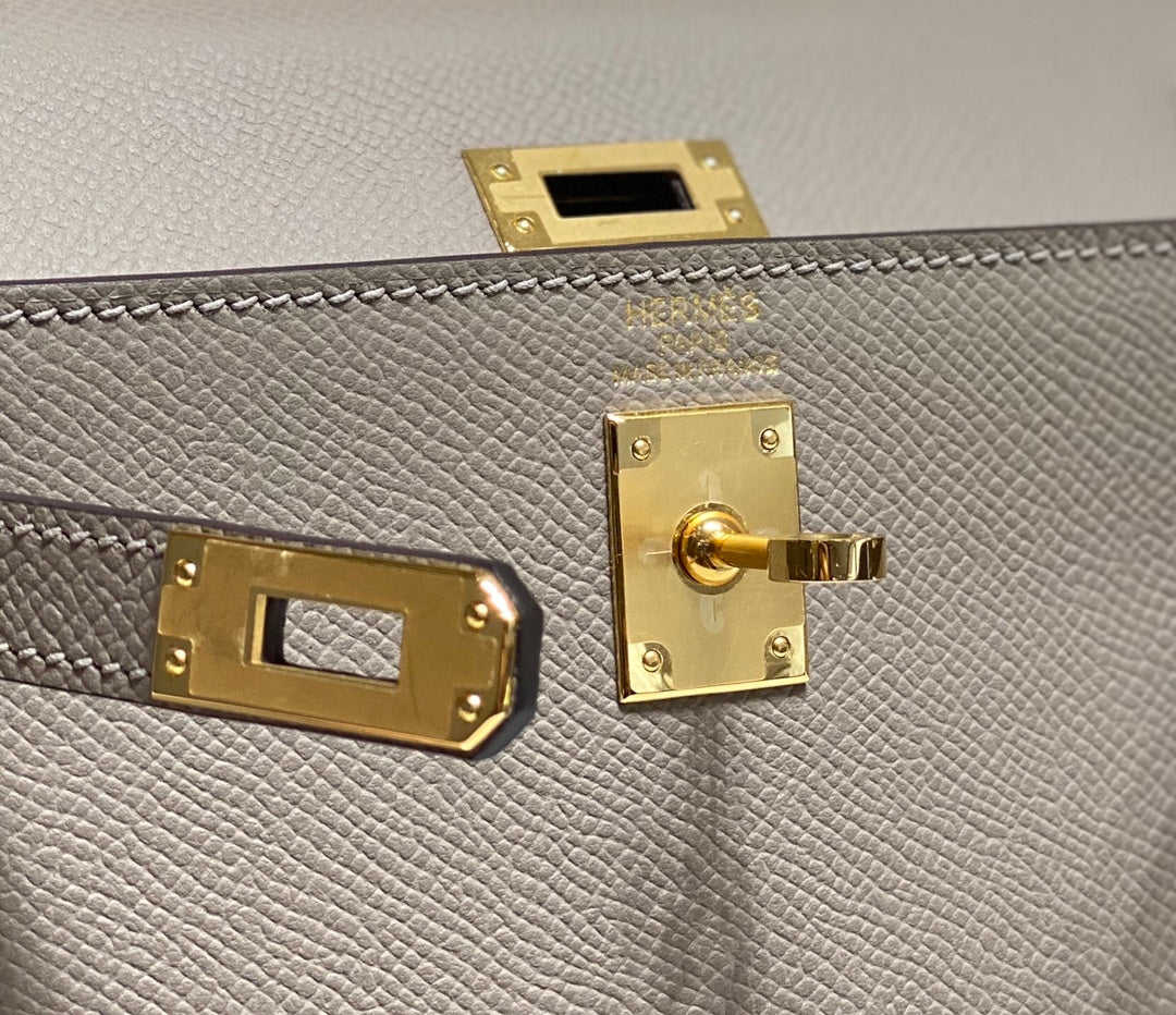 KELLY MINI 20 BAG IN LIGHT BROWN CALFSKIN WITH GOLD HARDWARE