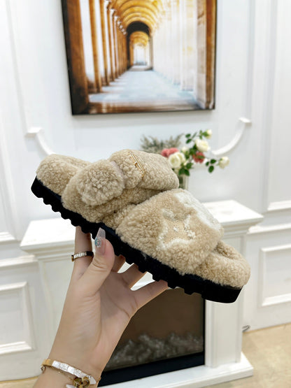 DAD SANDAL MULE IN WHEAT TAN MIX WHITE FLEECE