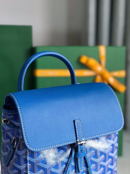 ALPIN MINI BACKPACK 21 IN SAPPHIRE BLUE LAMBSKIN AND GOYARDINE CANVAS