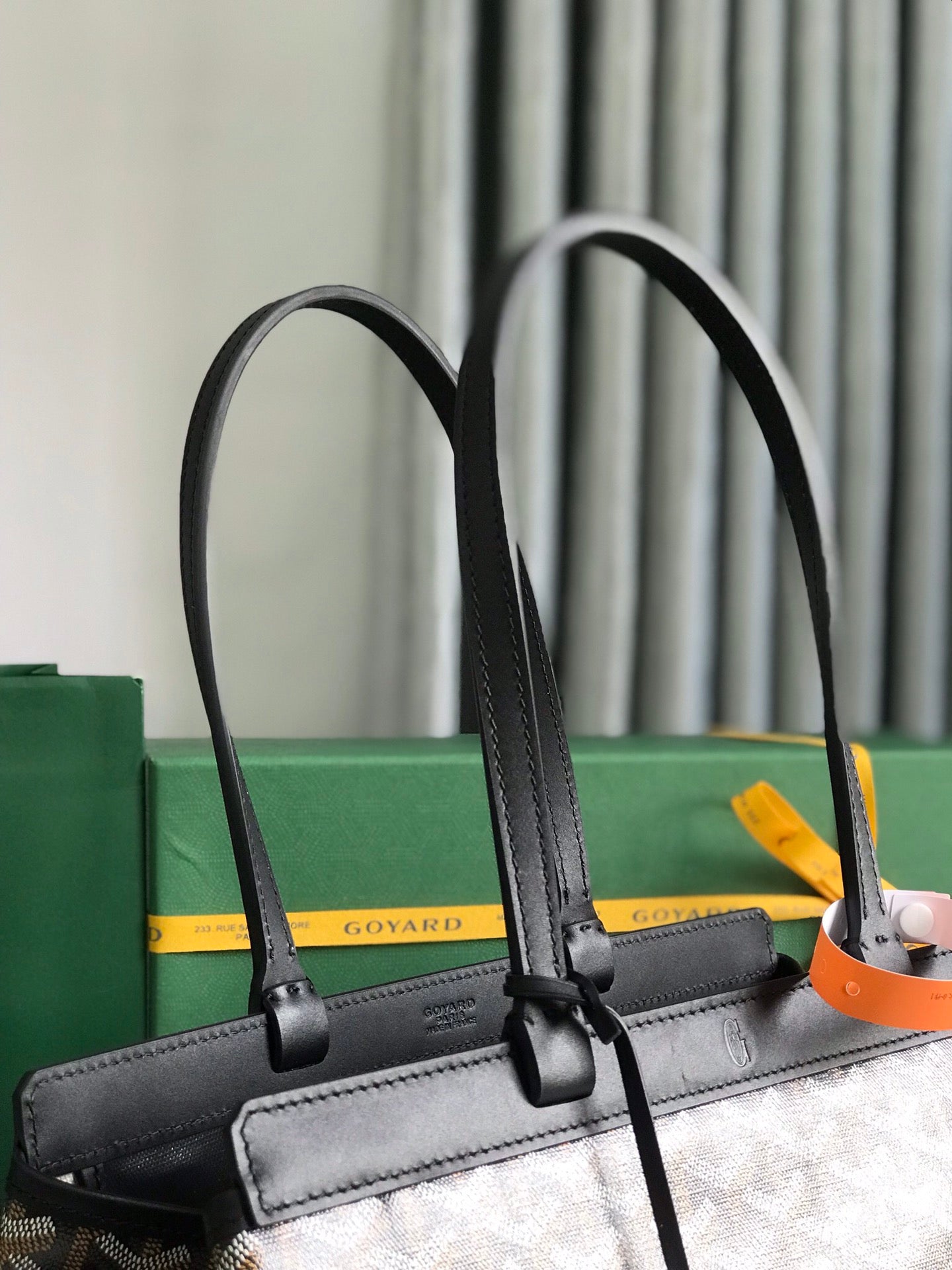 BELLECHASSE BIAUDE PM BAG 36 IN BLACK GOYARDINE CANVAS AND CALFSKIN TRIM
