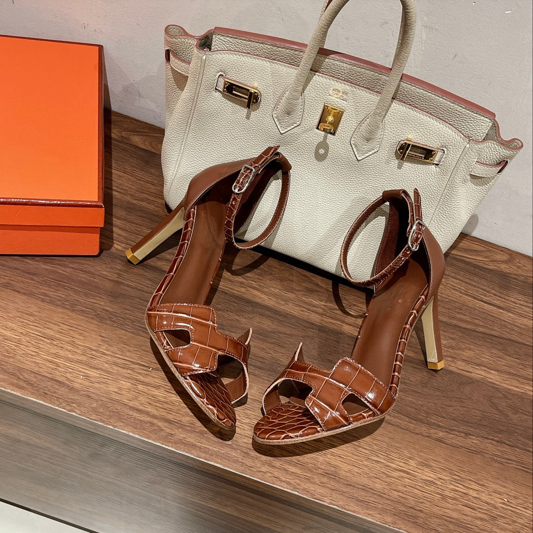 PREMIERE 105 SANDAL IN BRONZE BROWN CROCODILE LEATHER