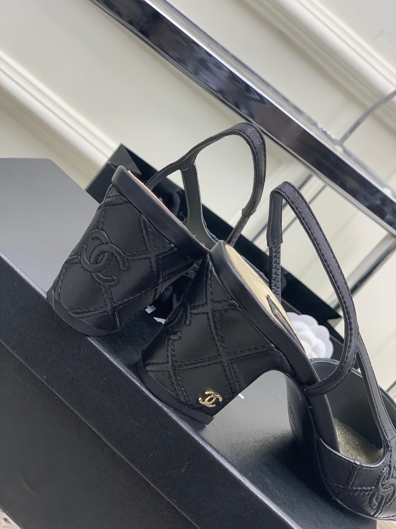 HIGH SLINGBACKS 65 BLACK CALFSKIN