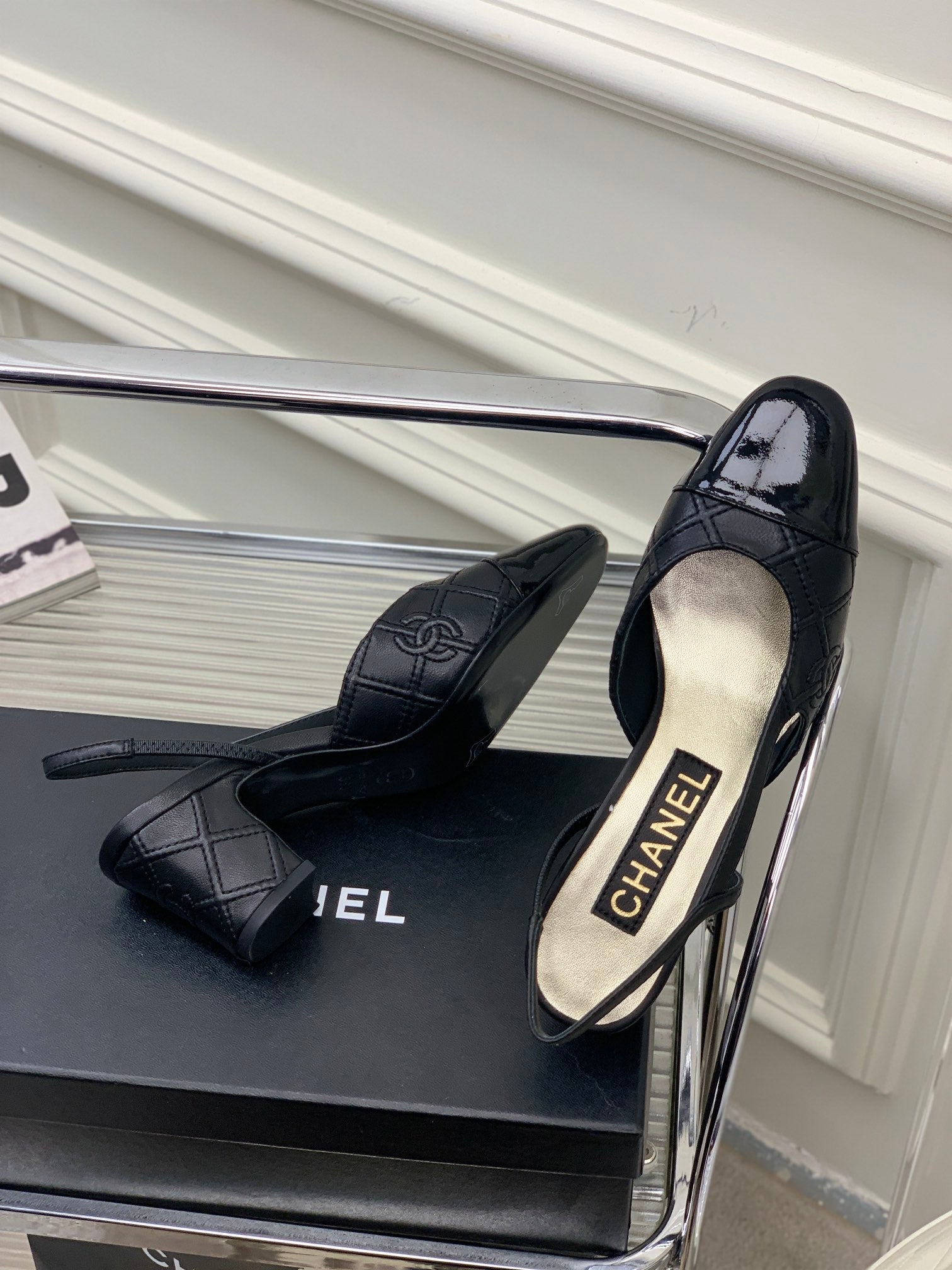 HIGH SLINGBACKS 65 BLACK CALFSKIN