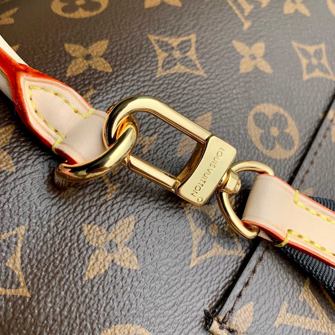 CLUNY MM HANDBAG 33 IN BROWN MONOGRAM CALFSKIN BEIGE BLACK EMBROIDERED LOGO CANVAS