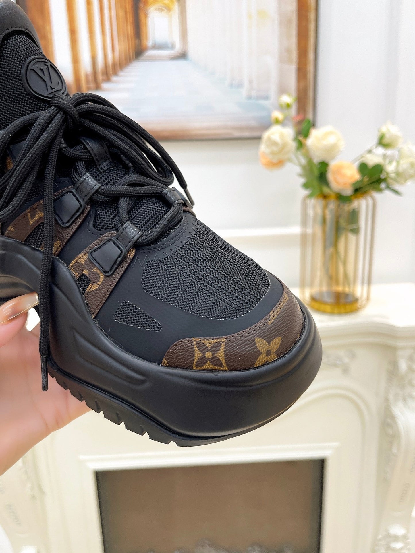 LV ARCHLIGHT 2.0 PLATFORM SNEAKER IN BLACK MIX CHOCOLATE BROWN MIX OF MATERIALS