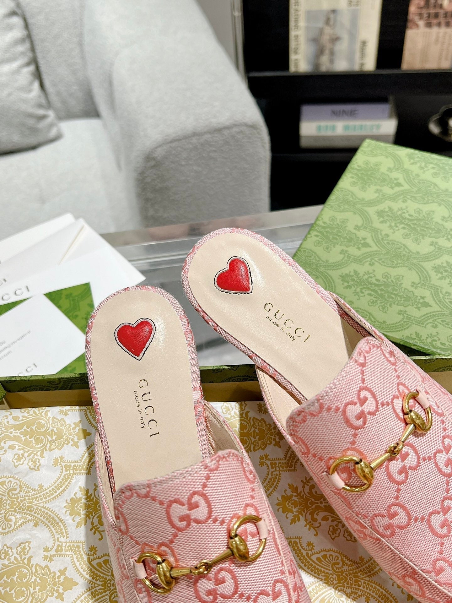 MEN'S MULE WITH HORSEBIT IN PINK PASTEL MONOGRAM JACQUARD FABRIC