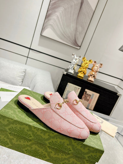 MEN'S MULE WITH HORSEBIT IN PINK PASTEL MONOGRAM JACQUARD FABRIC