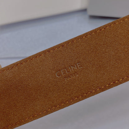 CL LARGE 35MM TWIN TRIOMPHE BELT IN BRONZE BROWN CALFSKIN SILVER HARDWARE