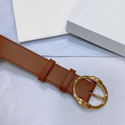 CL LARGE 35MM TWIN TRIOMPHE BELT IN BRONZE BROWN CALFSKIN GOLD HARDWARE