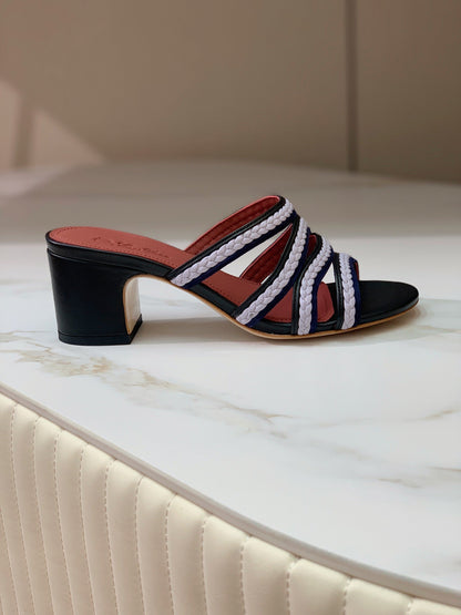 LP SPRIGHTLY CHARMS MID-SANDAL WHITE AND BLACK CALFSKIN