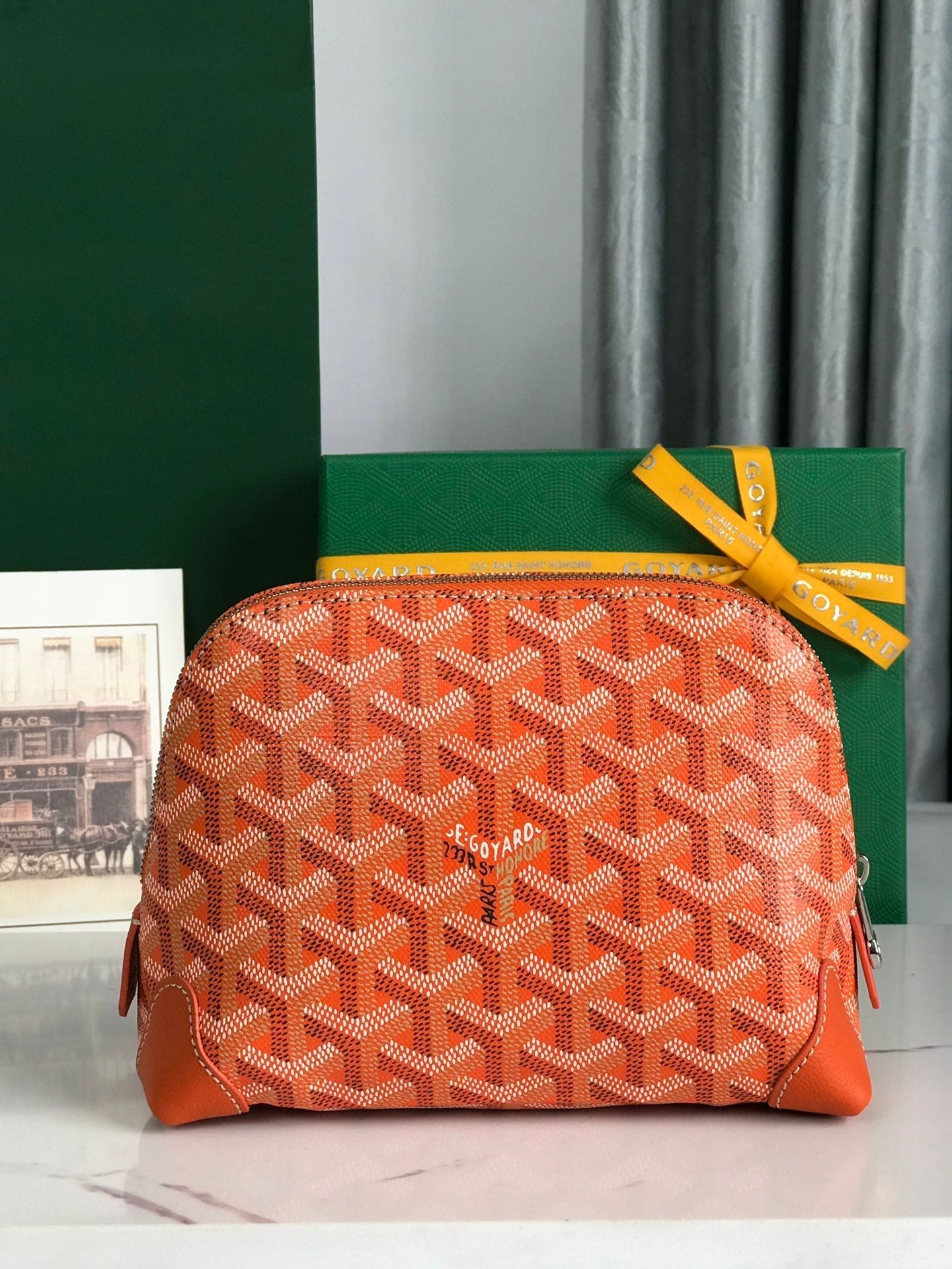 VENDÔME COSMETIC POUCH 17 IN ORANGE GOYARDINE CANVAS AND CALFSKIN TRIM