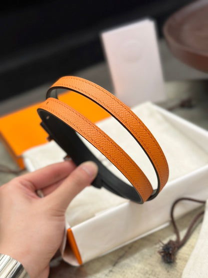 HM FOCUS BUCKLE & REVERSIBLE ORANGE AND BLACK LEATHER STRAP 13MM SILVER HARDWARE