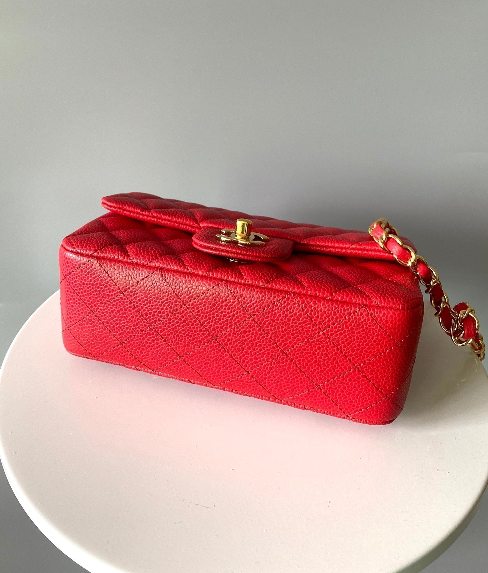 MINI RECTANGLE FLAP BAG 20CM RED CAVIAR GOLD HARDWARE