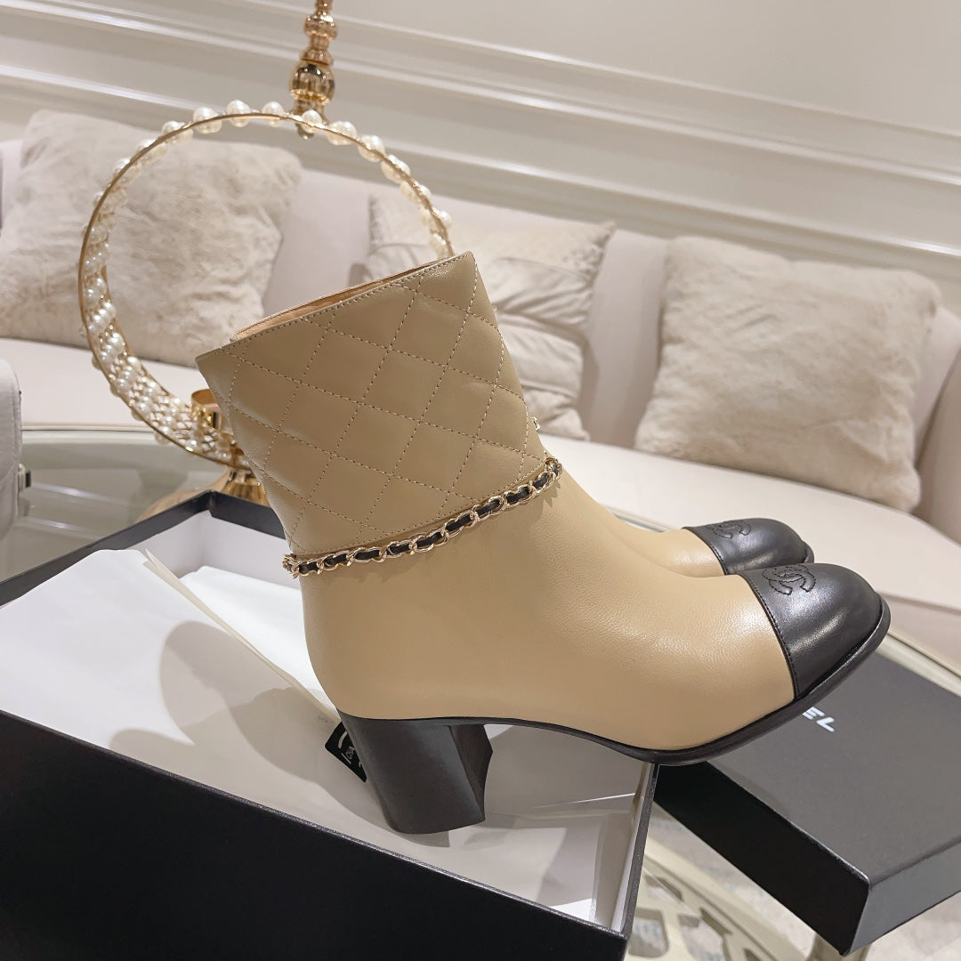 MID-HEEL ANKLE BOOTS IN TORTILLA BROWN CALFSKIN