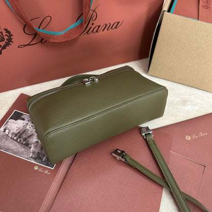 EXTRA POCKET L19 IN OLIVE GREEN CALFSKIN WITH SILVER HARDWARE