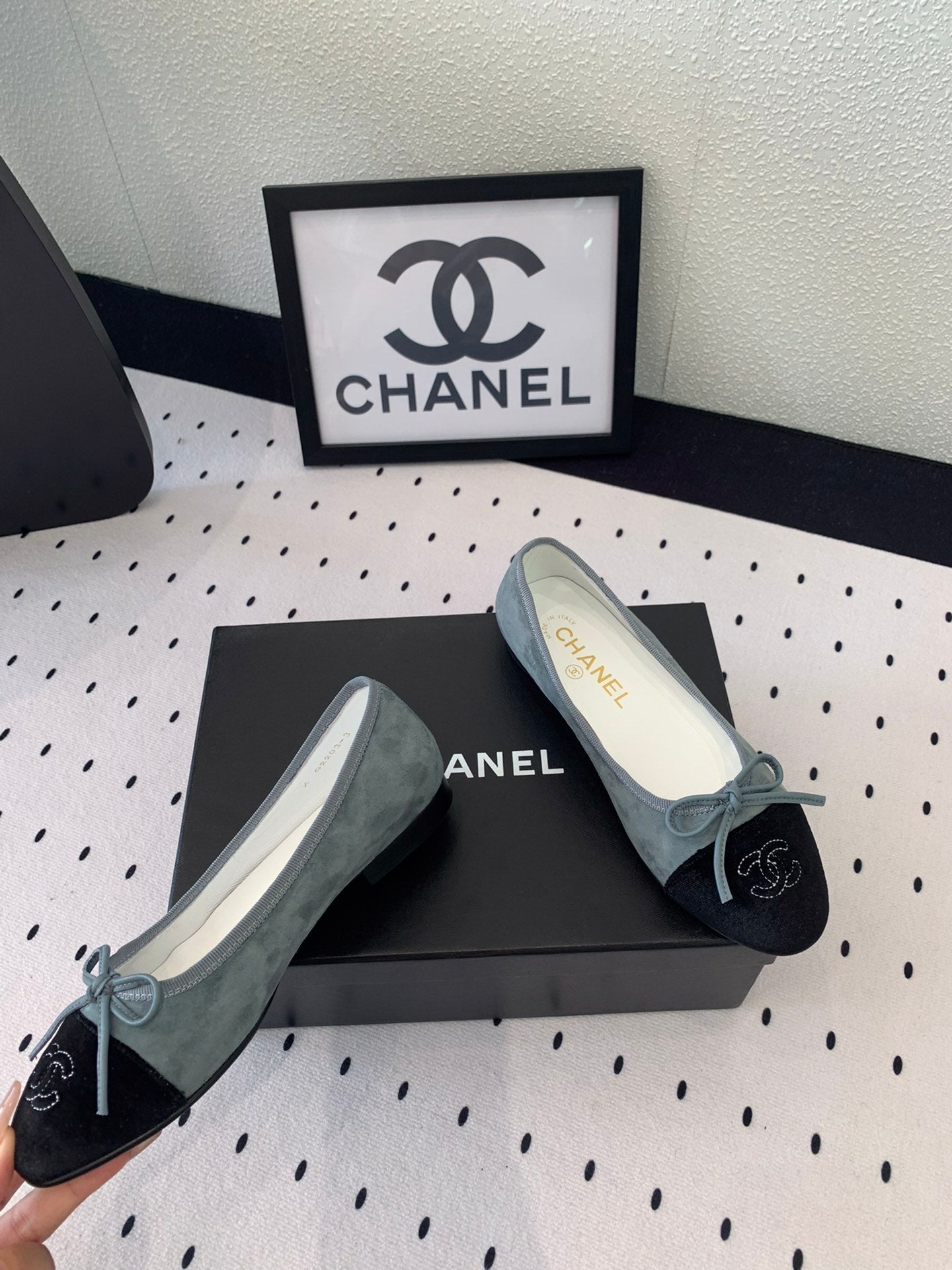 BALLET FLAT ICEBERG BLUE MIX BLACK VELVET