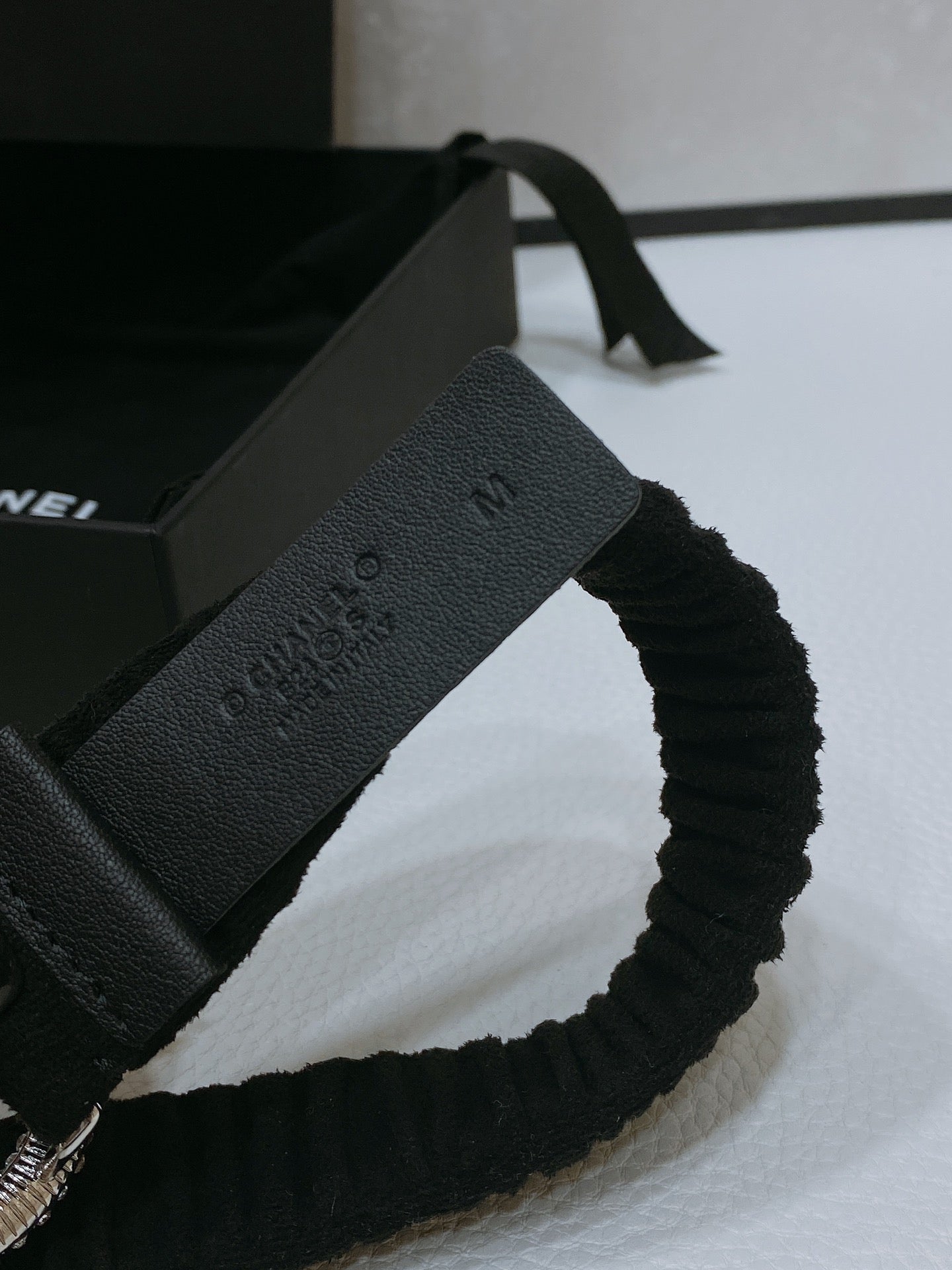 CC ELASTIC BELT 30MM IN BLACK WOOL FABRIC SILVER HARDWARE WITH RHINSTONES