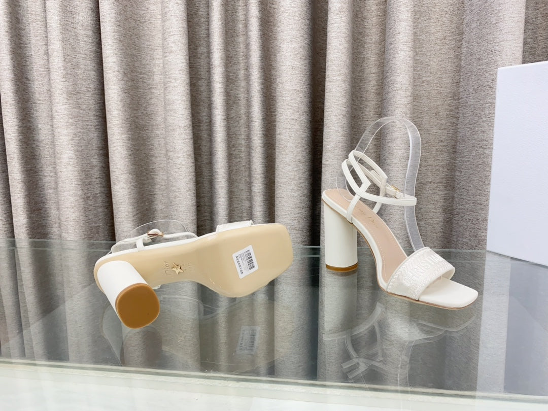 DWAY HIGH HEEL EMBROIDERED SANDAL WHITE CALFSKIN 95 MM