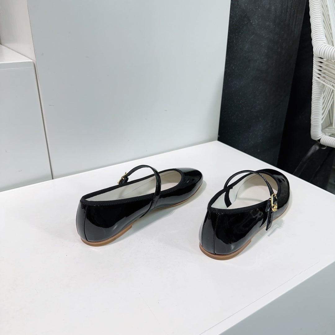 MARRY JANE FLAT IN BLACK PATENT CALFSKIN