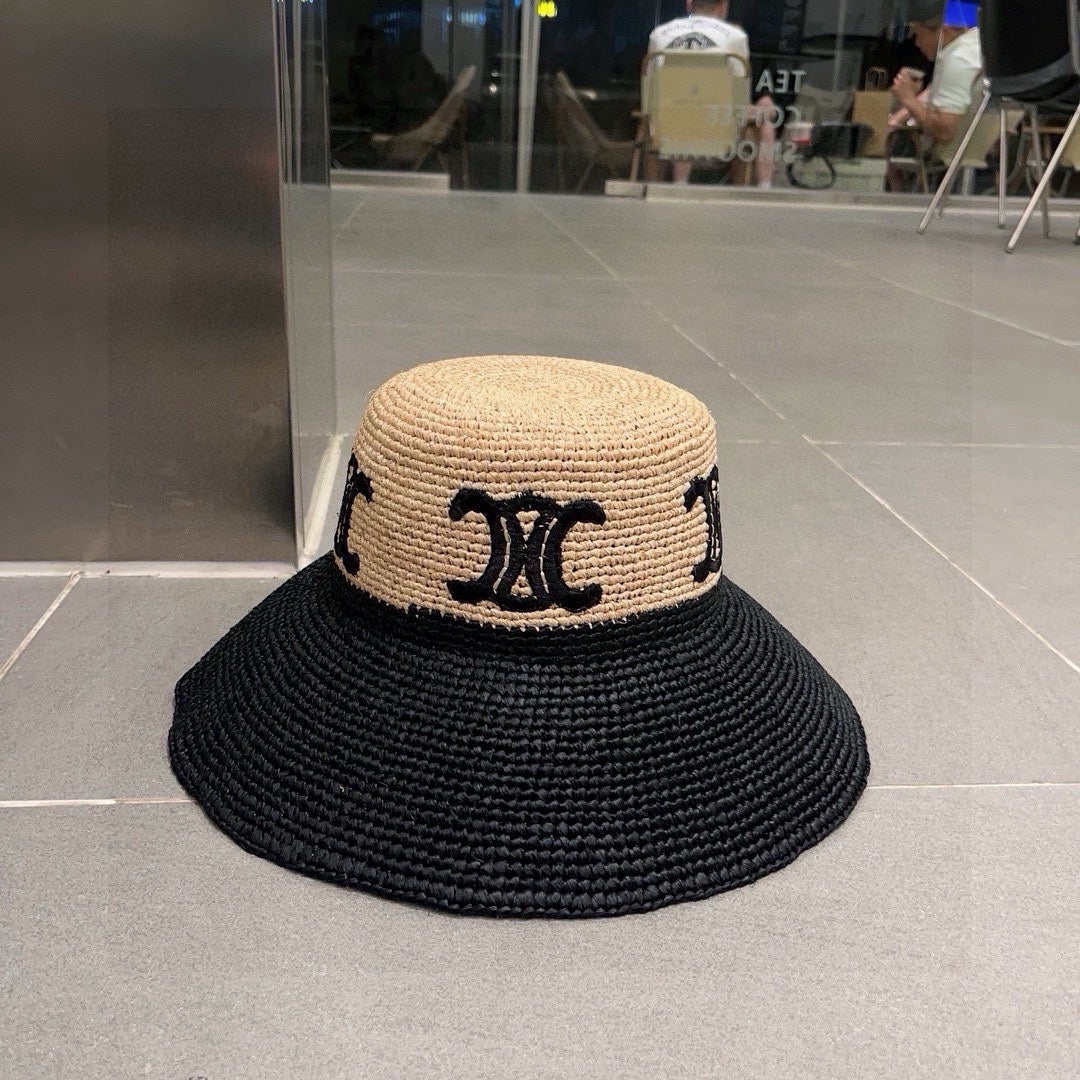 WIDE BRIM HAT MODEL 650346 IN NATURAL & BLACK WOVEN STRAW