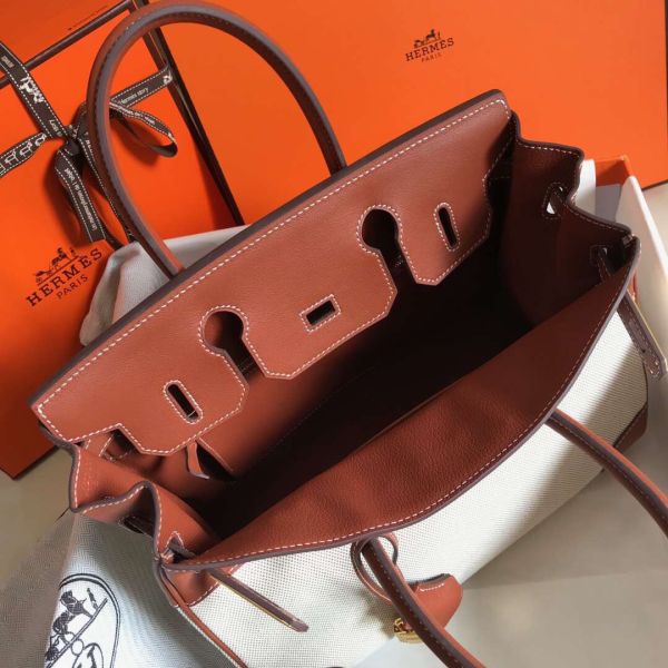 HERM Birkin 30cm Bag In Toile H Canvas With Barenia Leather