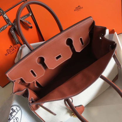 HERM Birkin 30cm Bag In Toile H Canvas With Barenia Leather