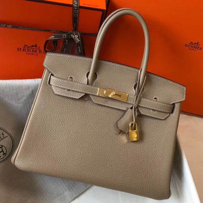 HERM Birkin 30cm Bag In Tourterelle Clemence Leather GHW