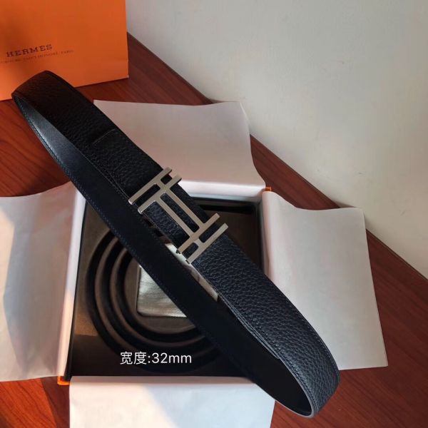 HERM H Au Carre Belt Buckle & Black 32mm Strap