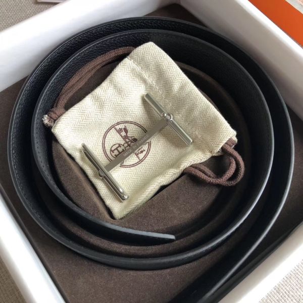 HERM H d'Ancre Reversible Belt In Black/Ardoise Leather