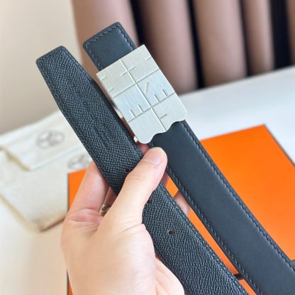 HERM Typo Reversible Belt 32MM in Black Epsom Calfskin